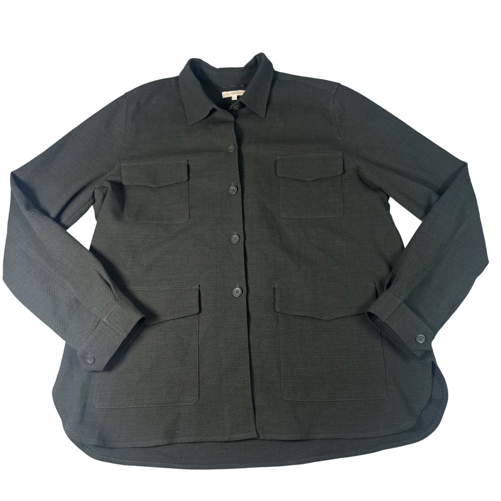 Ann Mashburn Shirt Jacket Womens L Black Wool Cotton Utility Shacket Minimalist
